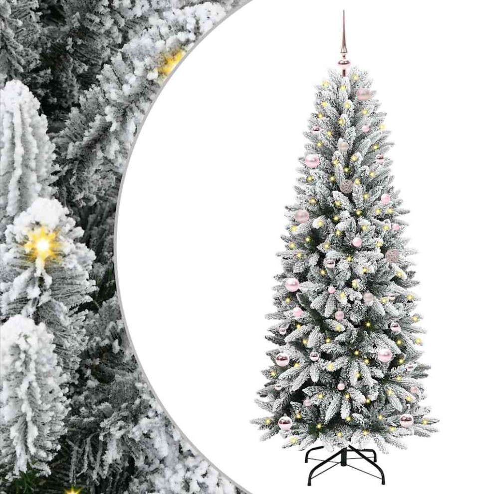 VIDAXL 5ft Pink Artificial Christmas Tree with Pre-Lit Baubles and Snow Flocking - Image 3