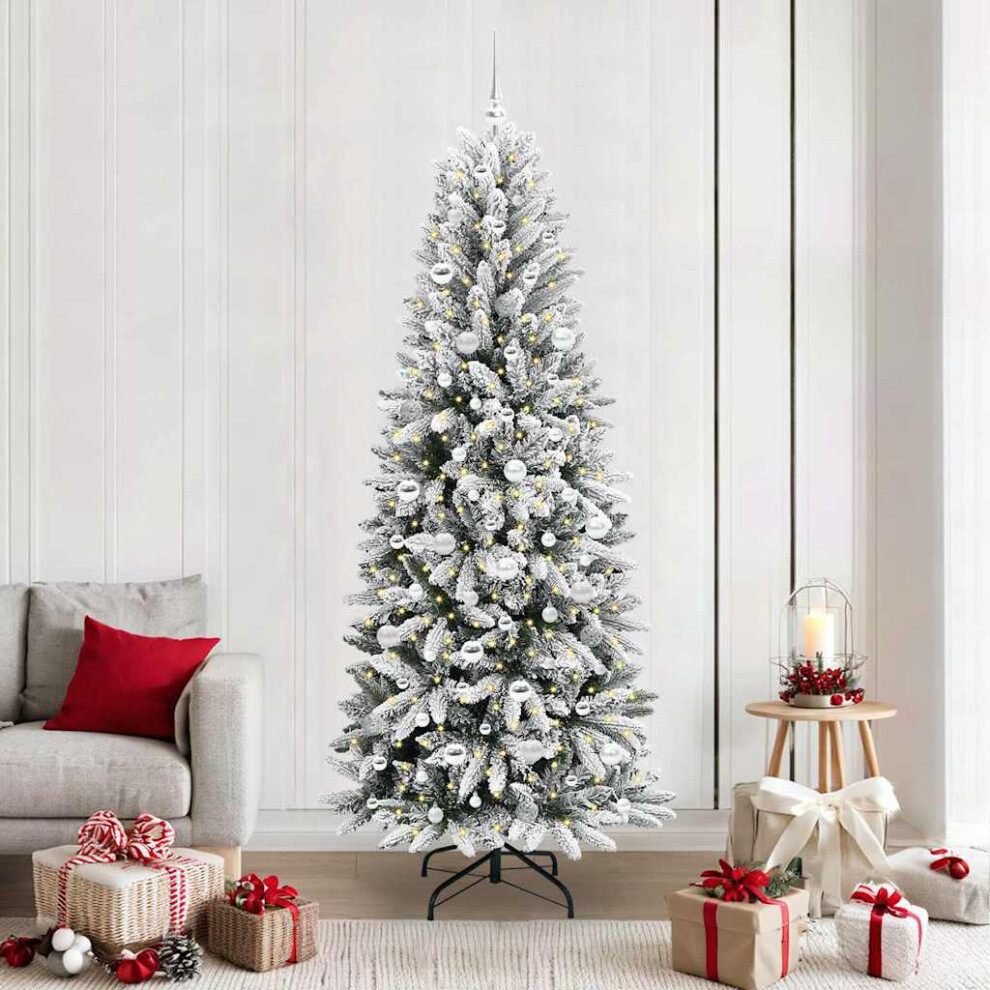 Vidaxl (Green And White, 210 Cm) Artificial Christmas Tree With Flocked Snow Christmas Decoration Pvc&Pe