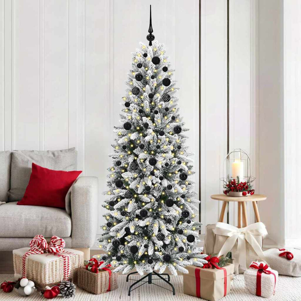 VIDAXL 6ft Pre-Lit Black Flocked Christmas Tree with Snow Effect and Integrated LED Lights - Image 3