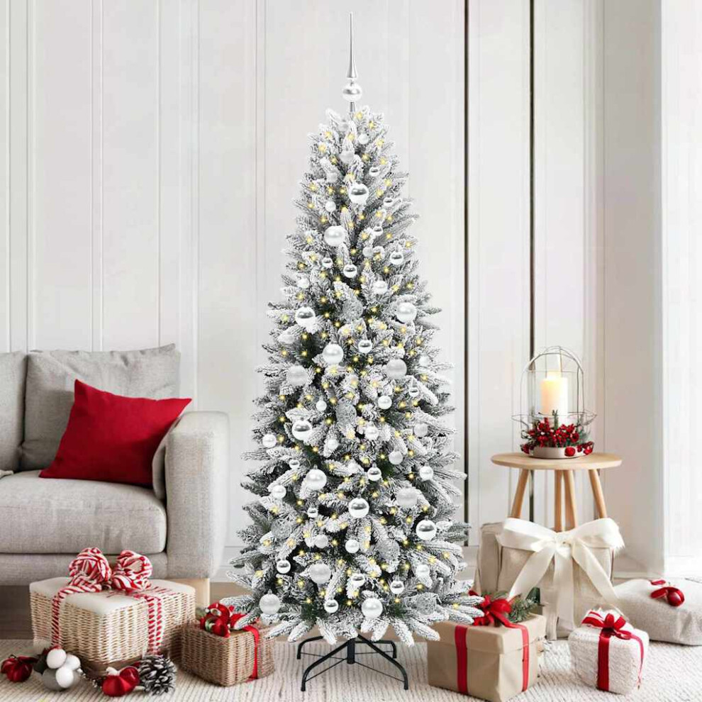vidaXL Artificial Christmas Tree 180 cm White PVC with 300 LEDs - Image 2