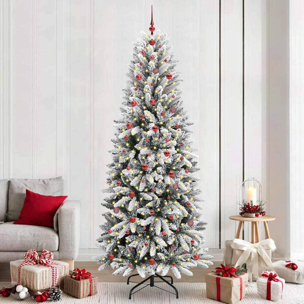 Vidaxl (Green And White, 240 Cm) Artificial Christmas Tree With Flocked Snow Christmas Decoration Pvc&Pe