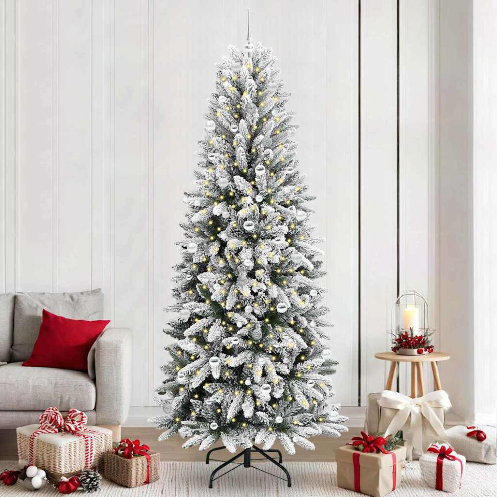Vidaxl (Green And White, 240 Cm) Artificial Christmas Tree With Flocked Snow Christmas Decoration Pvc&Pe