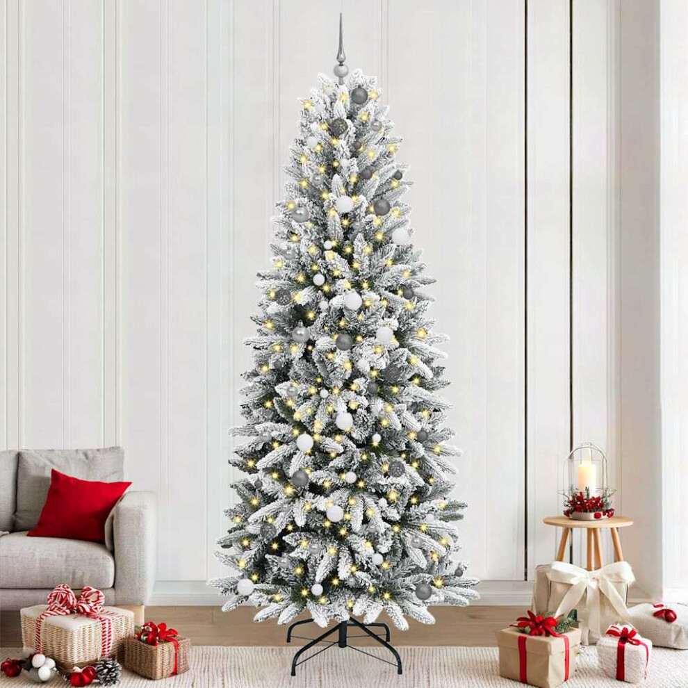 Vidaxl (Green And White, 240 Cm) Artificial Christmas Tree With Flocked Snow Christmas Decoration Pvc&Pe
