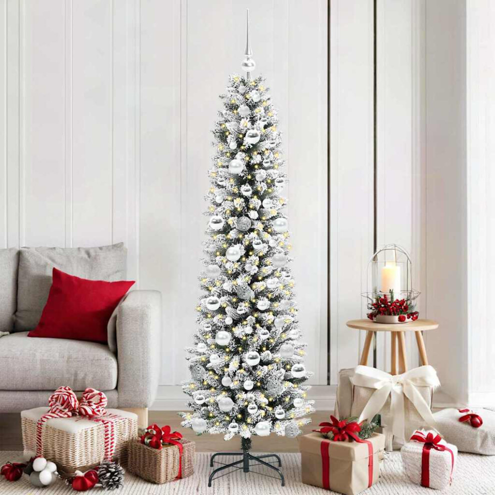 Vidaxl (White, 180 Cm) Artificial Slim Christmas Tree With Flocked Snow Xmas Tree Pvc And Pe