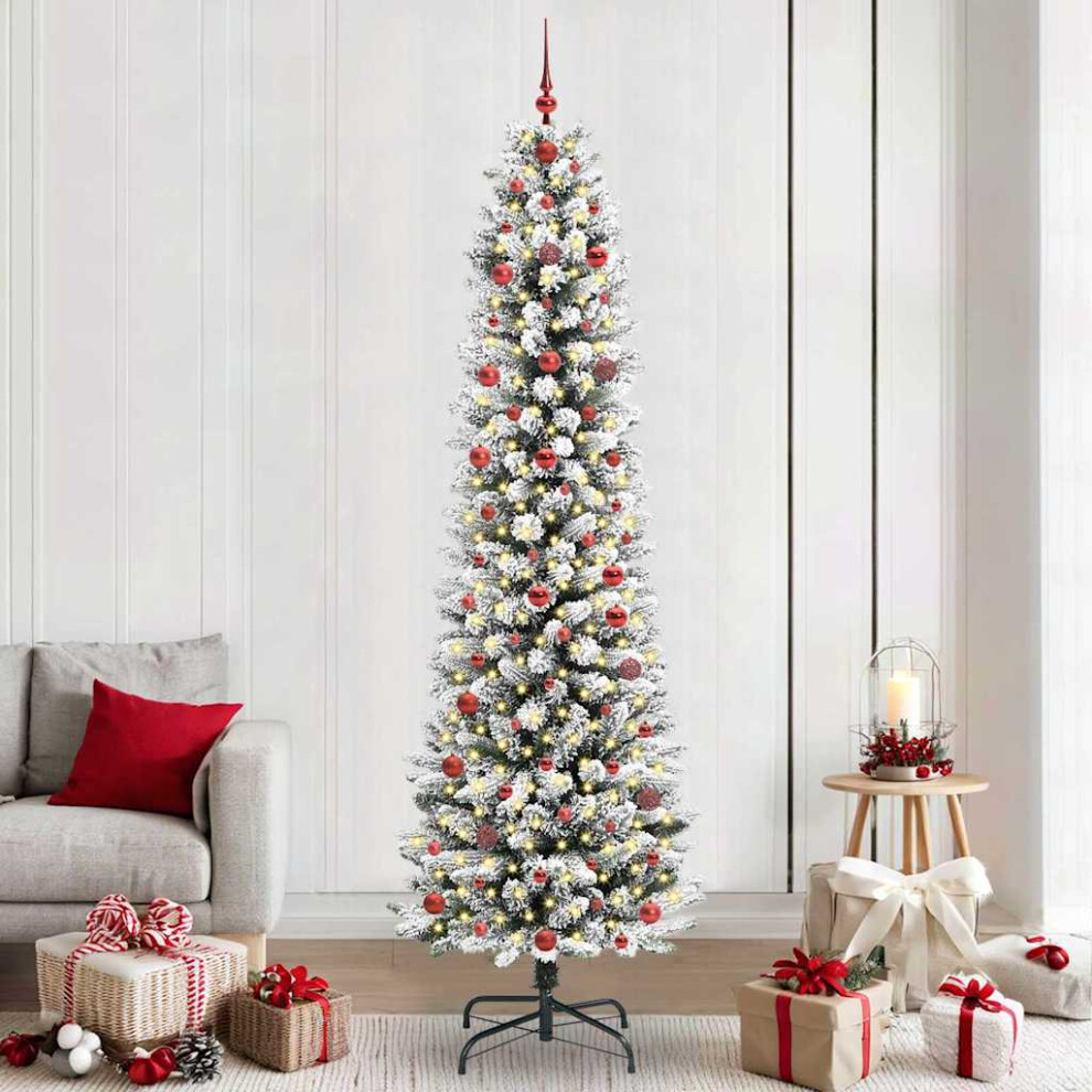 Vidaxl (White, 240 Cm) Artificial Slim Christmas Tree With Flocked Snow Xmas Tree Pvc And Pe
