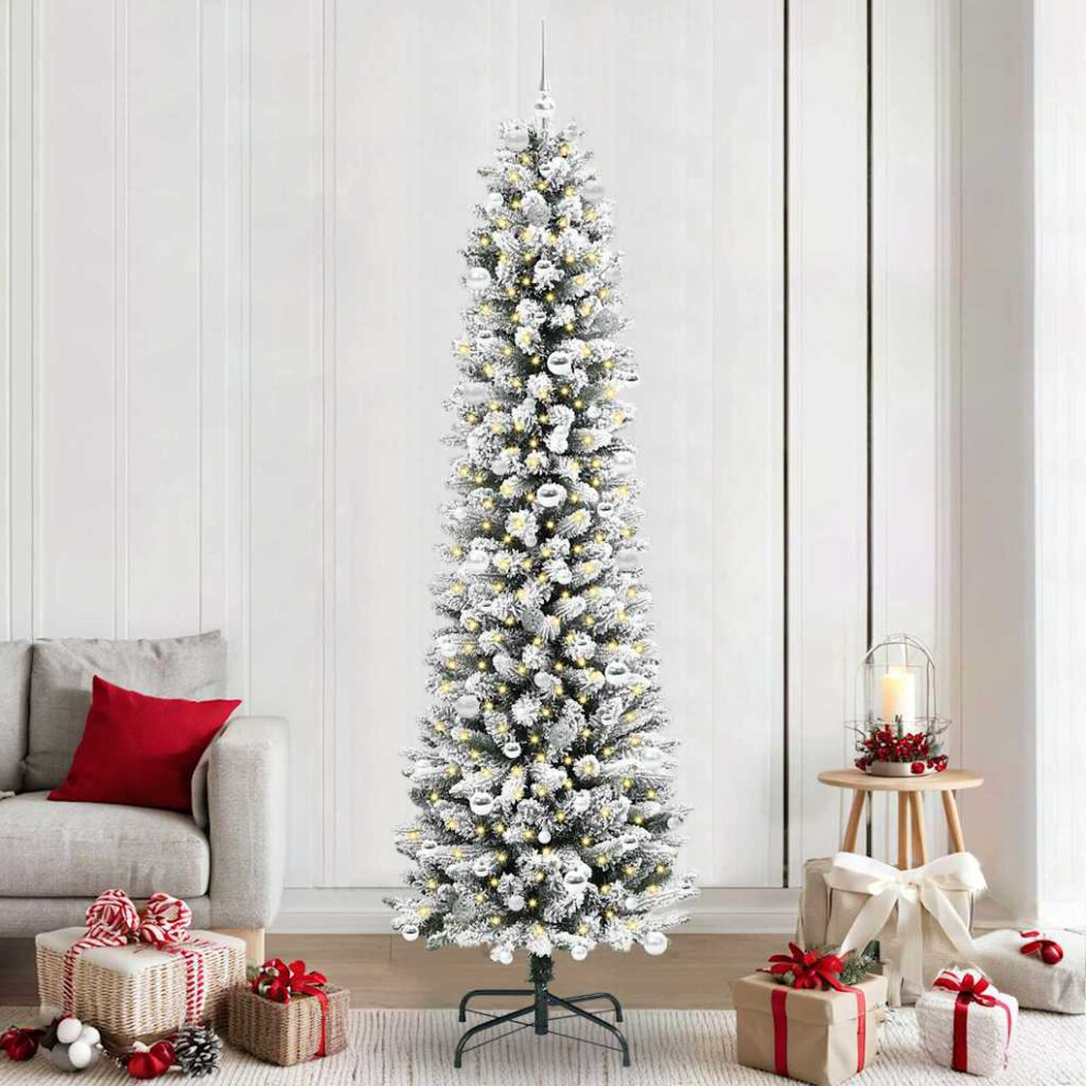 Vidaxl (White, 240 Cm) Artificial Slim Christmas Tree With Flocked Snow Xmas Tree Pvc And Pe