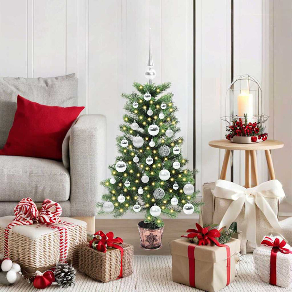Pre-Lit Baubles Artificial Christmas Tree 3Ft Silver/Green Vidaxl - Image 3
