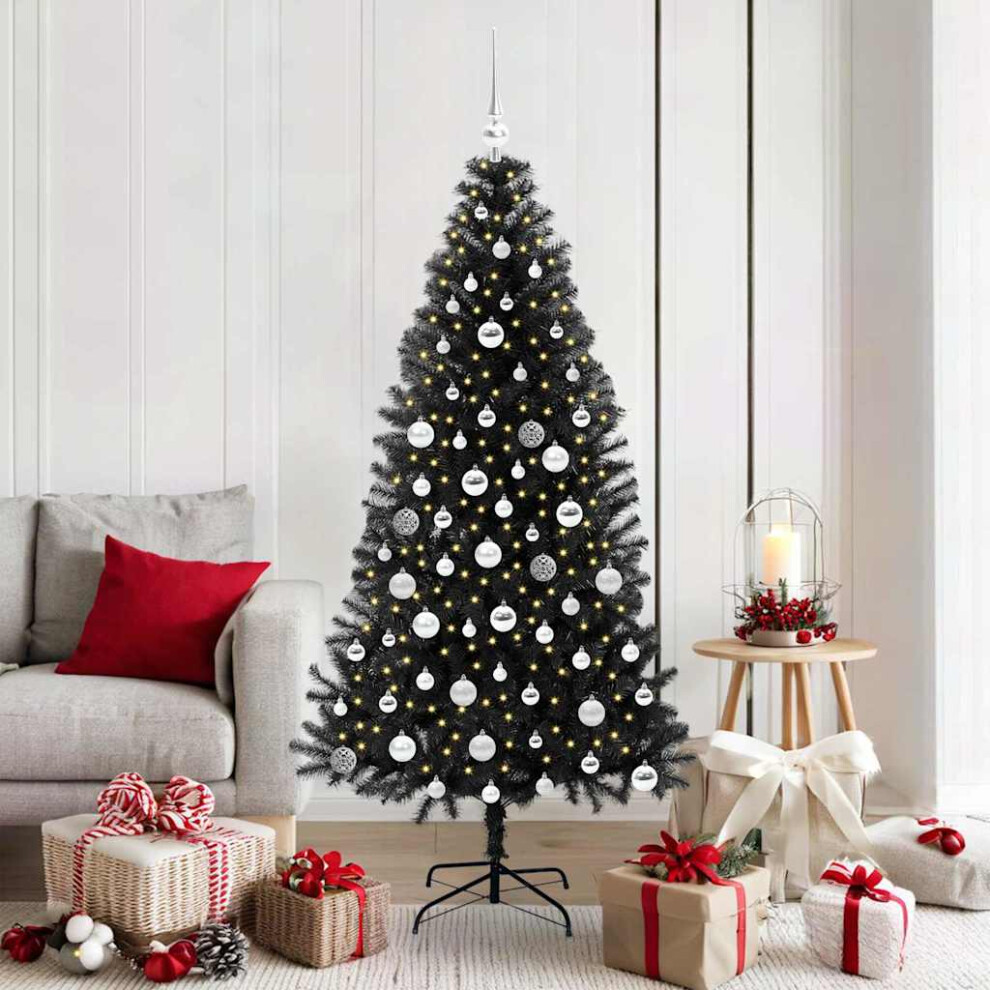 Vidaxl (Black, 180 Cm) Artificial Christmas Tree Christmas Display Tree With Leds And Ball Set
