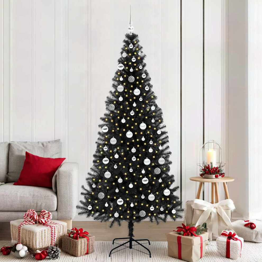 Vidaxl (Black, 210 Cm) Artificial Christmas Tree Christmas Display Tree With Leds And Ball Set