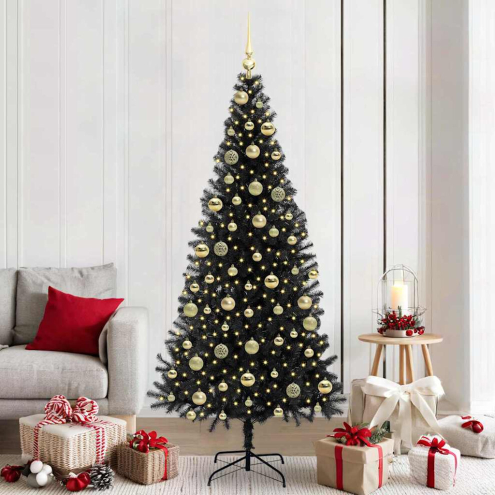 Vidaxl (Black, 210 Cm) Artificial Christmas Tree Christmas Display Tree With Leds And Ball Set