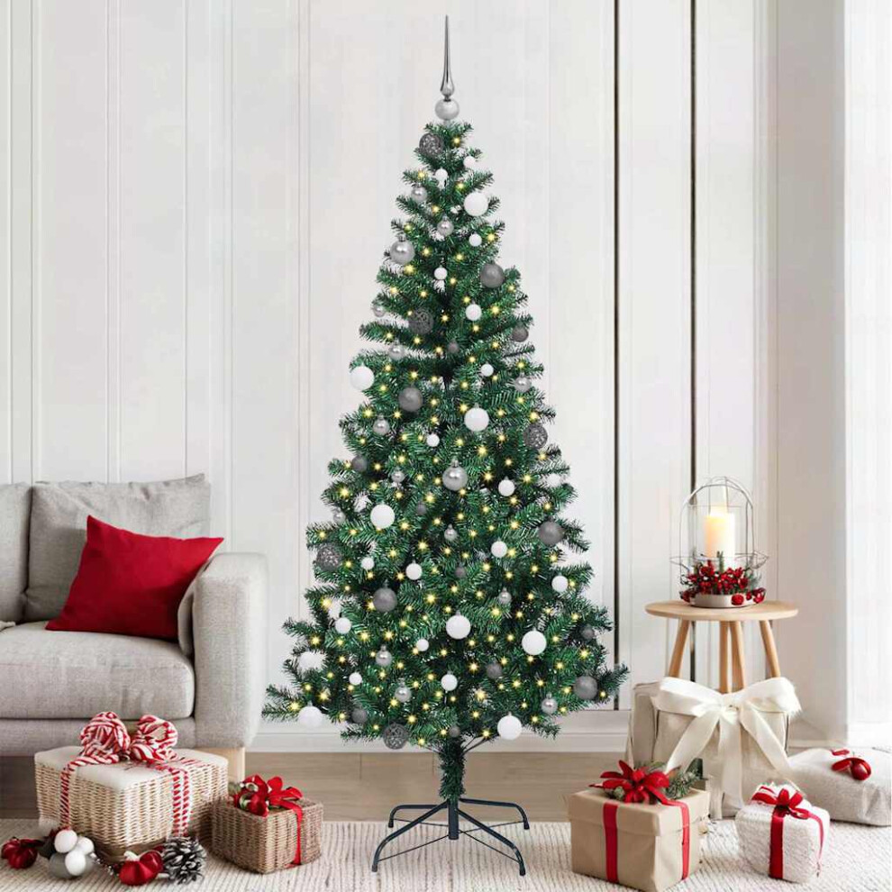 Vidaxl (210 Cm) Artificial Pre-Lit Christmas Tree Green Pvc And Metal Led Decorative