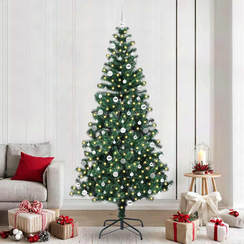 Vidaxl (240 Cm) Artificial Pre-Lit Christmas Tree Green Pvc And Metal Led Decorative