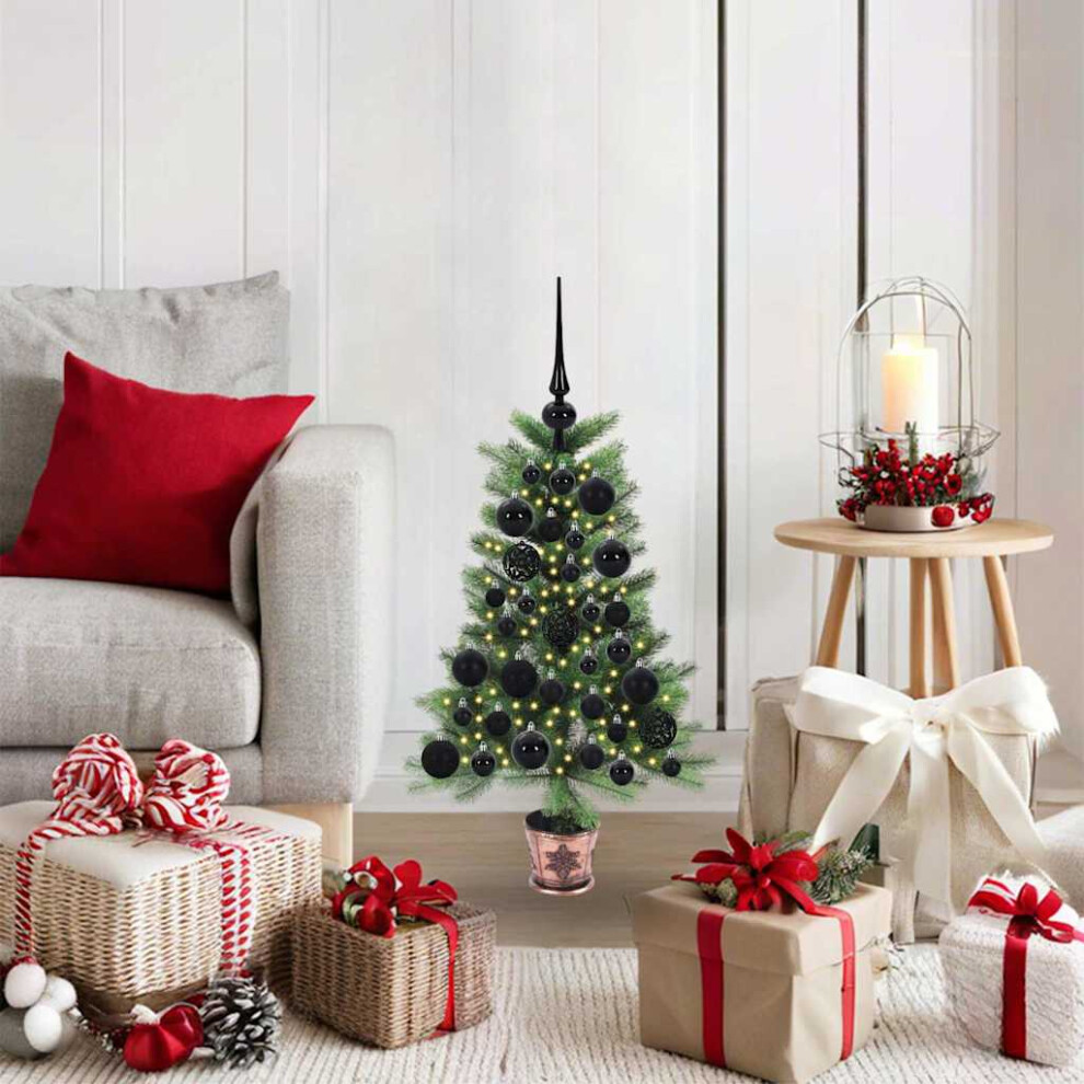 vidaXL Artificial Christmas Tree with 150 LEDs and Black Balls - 65 cm - Green - Image 3
