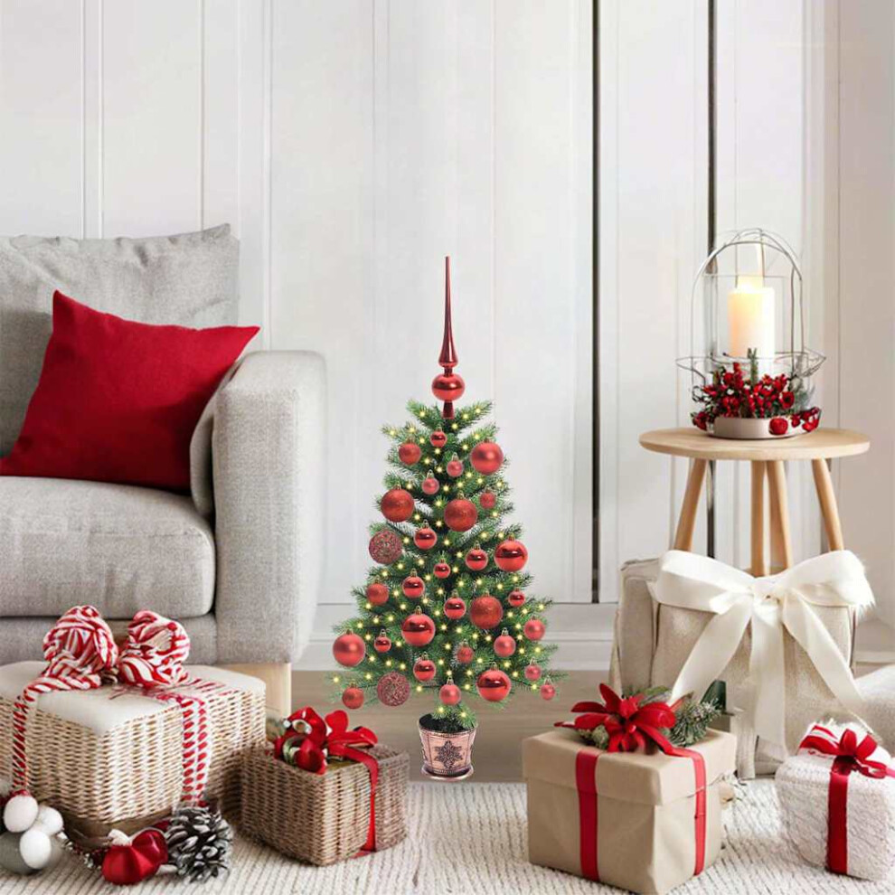 VIDAXL 2ft Pre-Lit Artificial Christmas Tree with Red Baubles, Green Cone-Shaped PVC Holiday Halloween Decoration for Indoor and Outdoor Use - Image 3