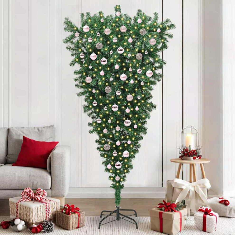 vidaXL Pre-lit Artificial Christmas Tree - Upside-down Design - Green - 210 cm - Image 2
