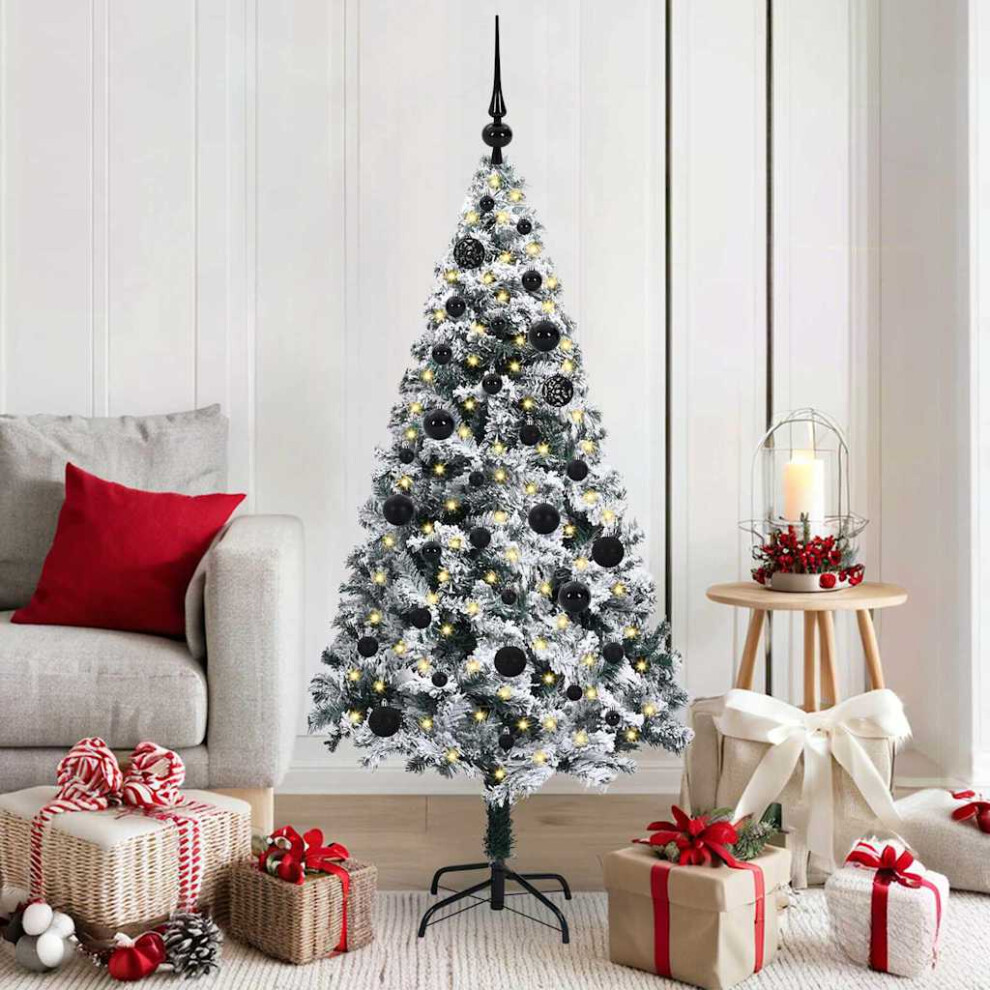 VIDAXL 5ft Artificial Christmas Tree in White with Integrated LED Lights and Black Baubles for Indoor and Outdoor Festive Halloween Decoration - Image 3