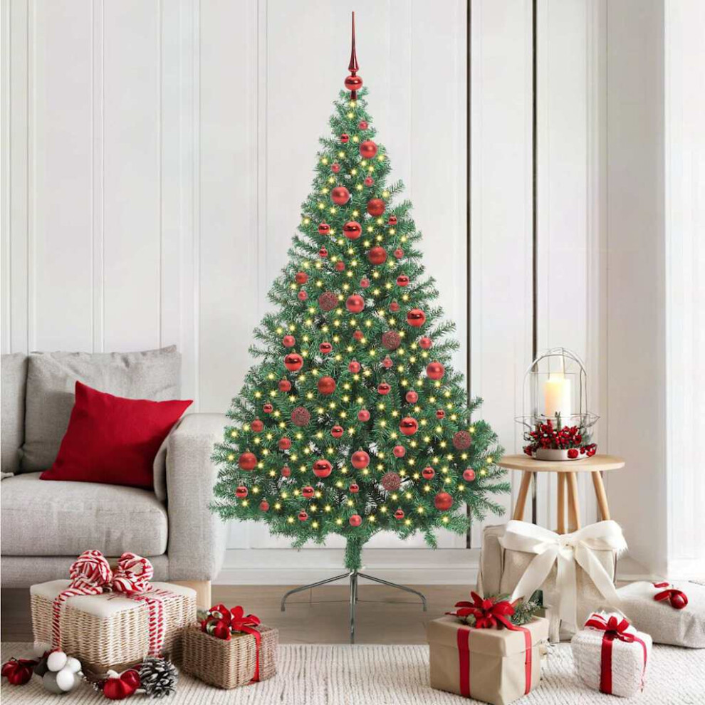 vidaXL Pre-lit Artificial Christmas Tree with Red Balls - 180 cm - Green - Image 2