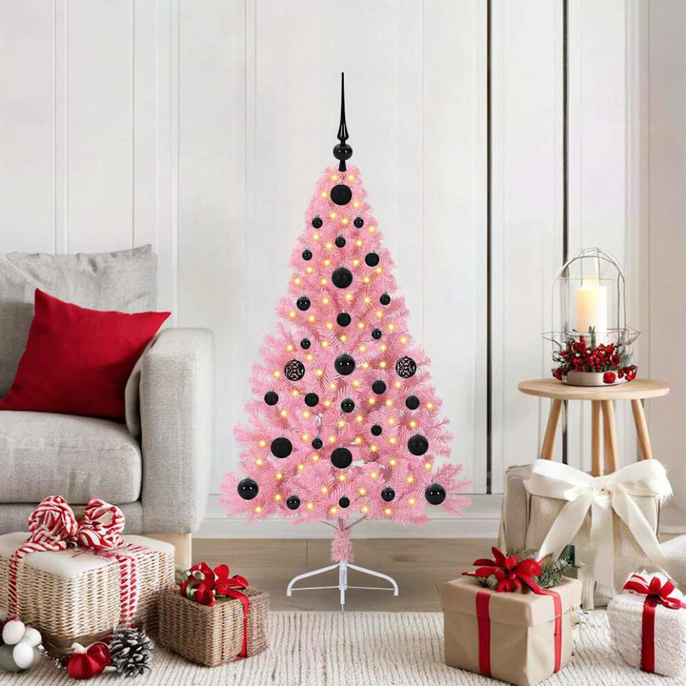 vidaXL Pre-lit Christmas Tree - 120 cm - Pink PVC - 150 LEDs - Image 2