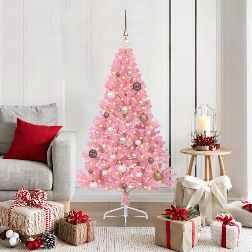 VIDAXL 5ft Pre-Lit Pink Artificial Christmas Tree with Rose Gold Baubles and LED Lights - Image 2