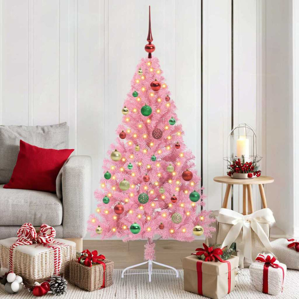 VIDAXL 5ft Pink Artificial Christmas Tree with Pre-Lit Multicolour Baubles and USB Powered LED Lights for Indoor and Outdoor Seasonal Decor - Image 2