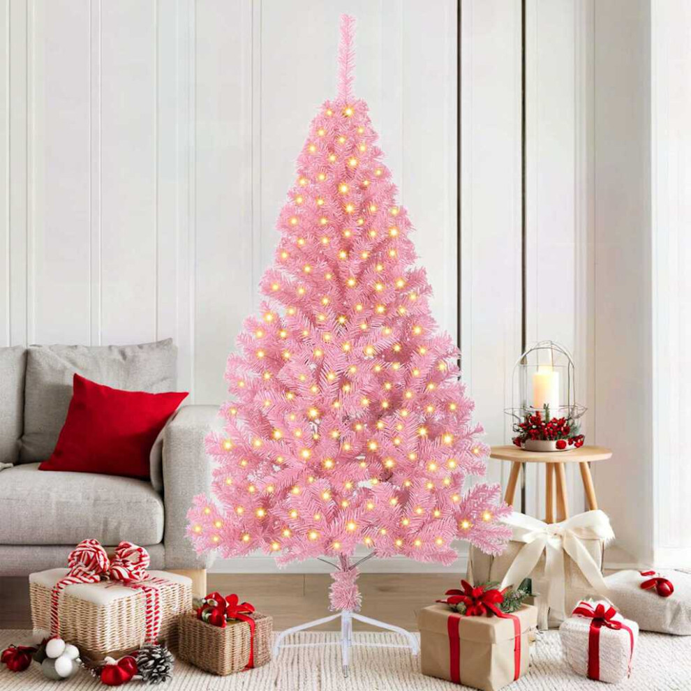 vidaXL Pre-lit Christmas Tree - 180 cm - Pink - PVC with 300 LEDs - Image 3