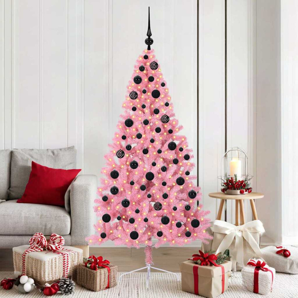 Pre-Lit Bauble Artificial Christmas Tree 6Ft Black/Pink Vidaxl - Image 3