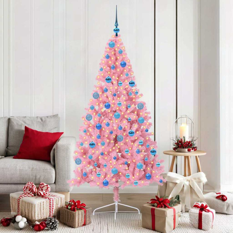 vidaXL Artificial Pre-lit Christmas Tree 180 cm Pink PVC - Image 2