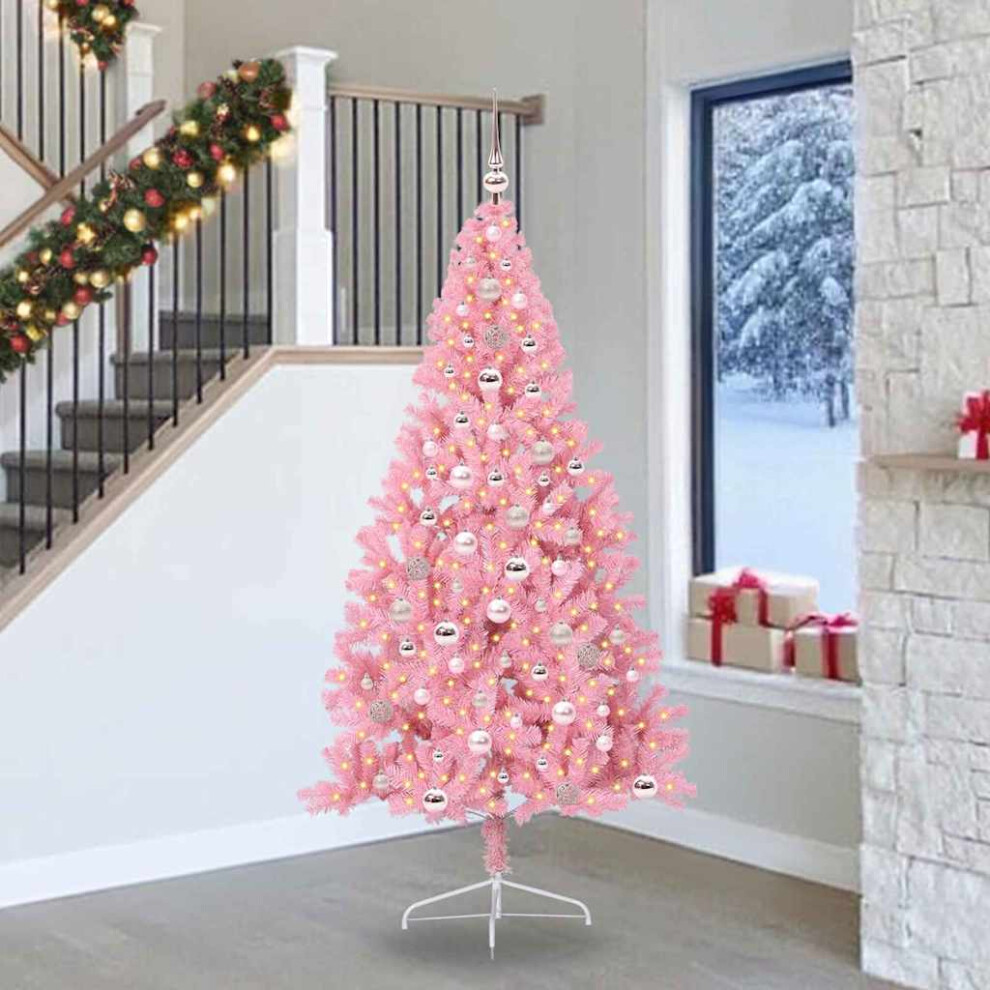 VIDAXL 8ft Pre-Lit Artificial Pink Christmas Tree with Integrated LED Baubles and Steel Base for Indoor and Outdoor Festive Halloween Decoration - Image 3
