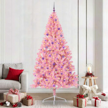 vidaXL Artificial Pre-lit Christmas Tree with 300 LEDs Pink 240 cm PVC