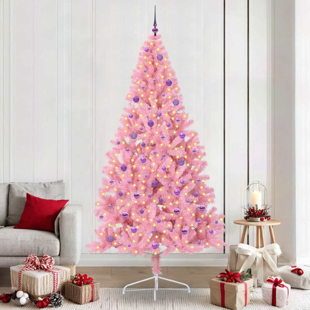 VIDAXL 8ft Pre-Lit Artificial Christmas Tree in Lilac and Pink with LED Lights and Steel Frame for Indoor and Outdoor Holiday Decor - Image 3