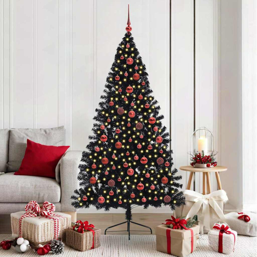 vidaXL Pre-lit Artificial Christmas Tree with Red Balls - 180 cm - Black - Image 2