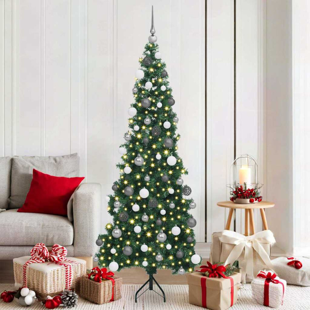 Vidaxl (Green, 180 X 65 Cm) Corner Artificial Christmas Tree Leds&Ball Multi Colours Multi Sizes