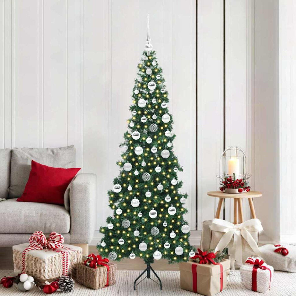 Vidaxl Corner Artificial Christmas Tree With Silver Balls Green 180 Cm Pvc And Metal, Green - Image 2