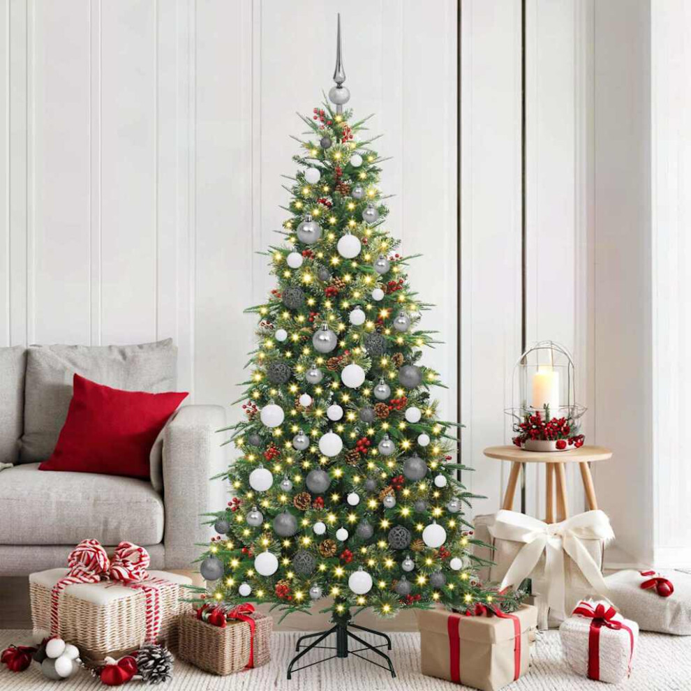 Vidaxl (Green, 180 Cm) Artificial Hinged Christmas Tree With Stand Pe And Pvc Decor Modern Usb