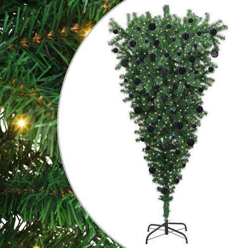 VidaXL vidaXL Upside-down Artificial Pre-lit Christmas Tree with Ball Set PVC 1