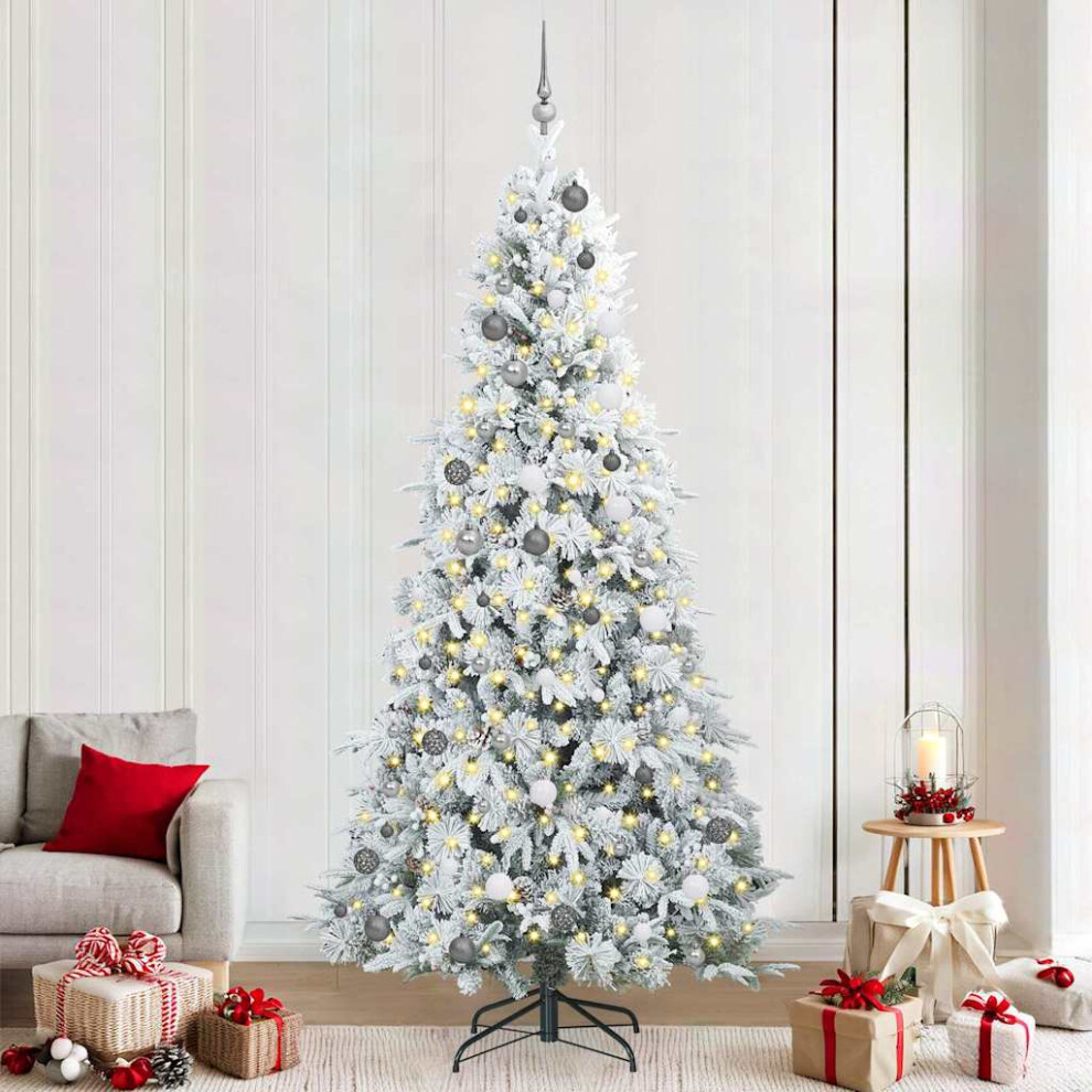 Vidaxl (Green And White, 240 Cm) Artificial Hinged Christmas Tree With Stand Pe And Pvc Decor Modern Usb