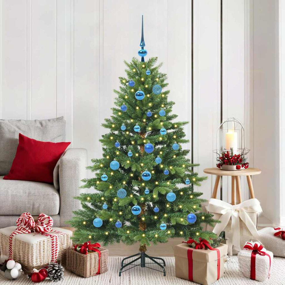 vidaXL Artificial Christmas Tree with 150 LEDs and Blue Balls - Green - 150 cm - Image 2