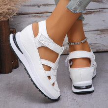 (black, 35) New Plus Size Women's Sandals Roman Velcro Clog Shoes Breathable Beach Shoes Comfortable Flat