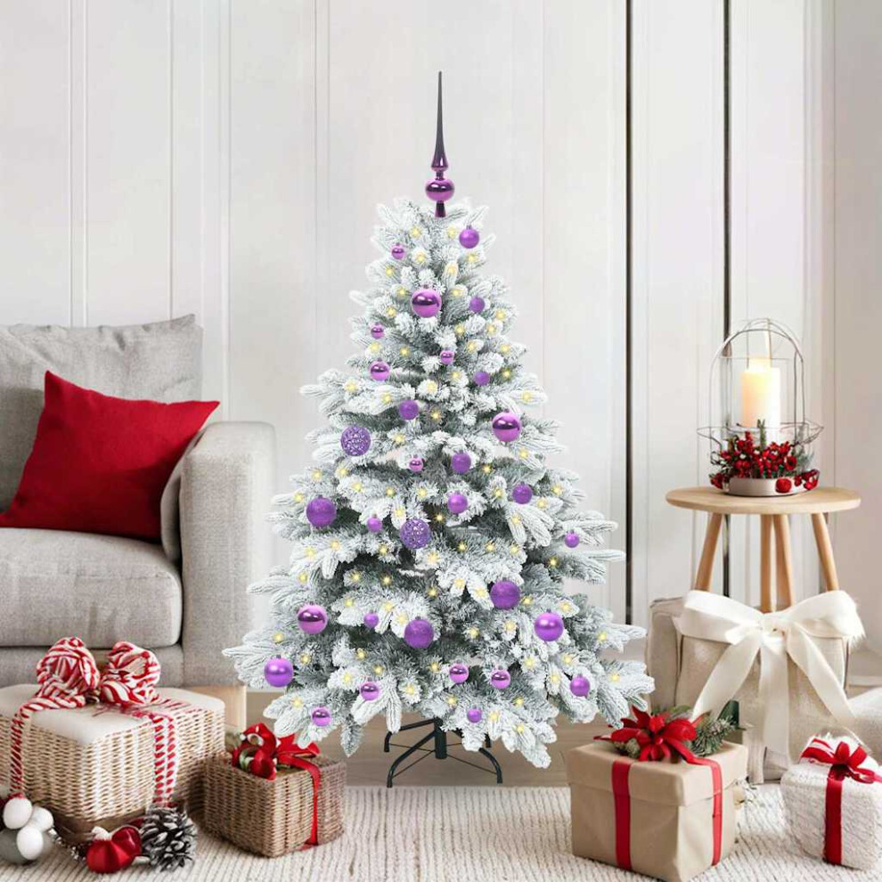 vidaXL Artificial Christmas Tree with 150 LEDs - Snow Flocked - Green - 120 cm - Image 2
