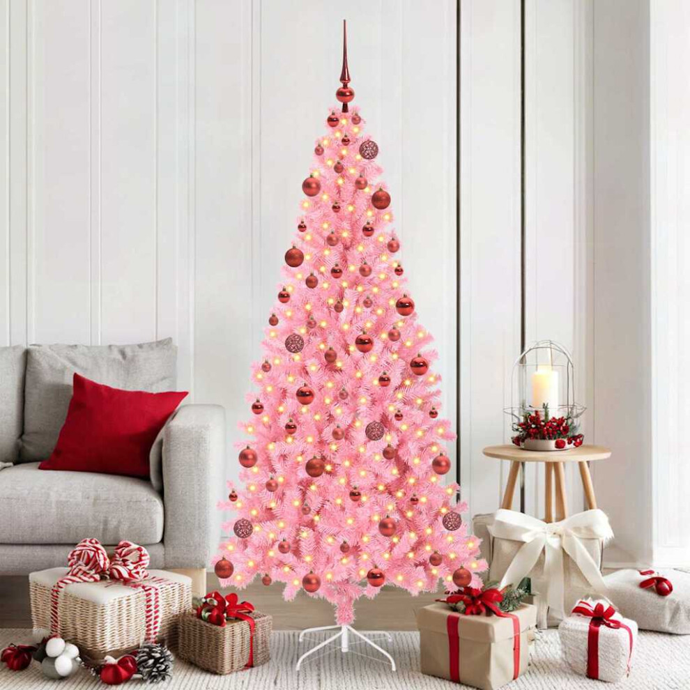 Vidaxl (Pink, 180 Cm) Artificial Christmas Tree Christmas Display Tree With Leds And Ball Set