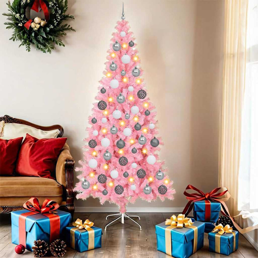 Vidaxl (Pink, 180 Cm) Artificial Christmas Tree Christmas Display Tree With Leds And Ball Set