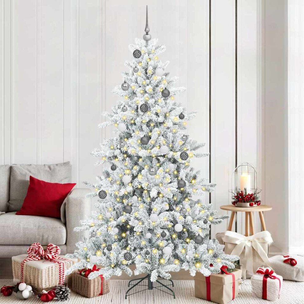 Vidaxl (White, 210 Cm) Artificial Hinged Christmas Tree With Stand Pvc And Steel Decorations
