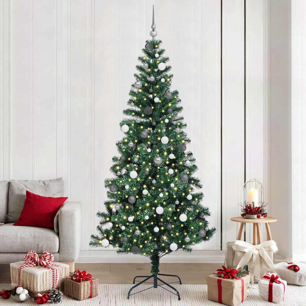 Vidaxl (240 Cm) Artificial Pre-Lit Christmas Tree Green Pvc And Metal Led Decorative