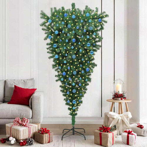 VidaXL vidaXL Upside-down Artificial Pre-lit Christmas Tree with Ball Set PVC
