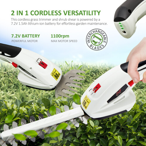 NETTA NETTA 7.2V Cordless 2 in 1 Grass and Hedge Trimmer - Handheld 1