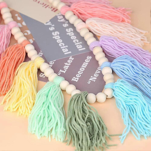 (1pcs, E) Dic Style Wooden Bead Wool Ball Tassel String Weaving Wall Decoration U2B0