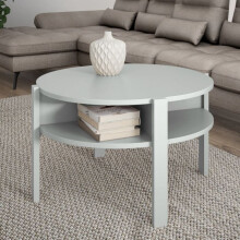 Round Coffee Table with Open Shelf in Grey