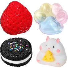 4Pcs Taba Squishy Set, Strawberry Hamster Cat Paw Hamster, Fufu Squishy Squeeze Toy Squishes Kit for Stress Relief Sensory Play Fidget Gifts