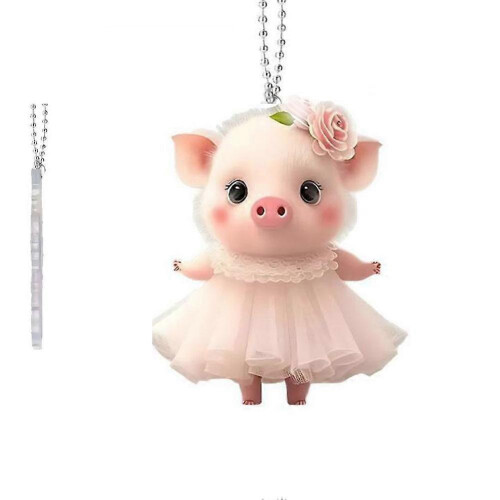 (1pcs, E) Realistic Pig Shaped Car Decor Hanging Charm with Chain For Interior B6Q4