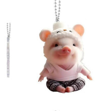 (1pcs, I) Realistic Pig Shaped Car Decor Hanging Charm with Chain For Interior B6Q4